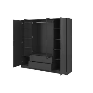 Kelly 206cm Glass Door Wardrobe in Sleek Graphite - Contemporary Storage with Glass Elements