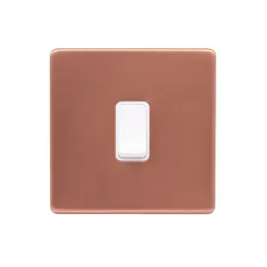 Brushed Copper Screwless Plate 1 Gang Intermediate Light Switch - White Trim - SE Home