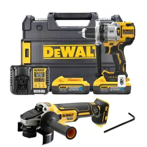 Dewalt DCD1007H2T 18v XR Premium 3SP Brushless Hammer Drill x2 5Ah + Grinder