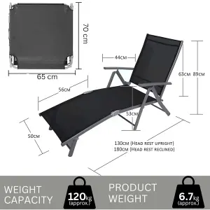 Reclining Outdoor Sun Lounger - 7 Position Folding Chair, Aluminium Frame Summer Garden Furniture