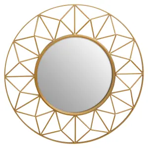 Interiors by Premier Geometric 3D Wall Mirror, Abstract Large Golden Framed Mirror, Lightweight And Durable Antique Wall Mirror