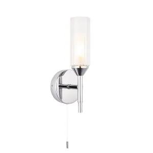 Chrome Plated Bathroom Wall Light - Ribbed Glass Shade & Frosted Diffuser