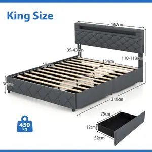 COSTWAY King Size Bed Frame LED Lighted  Platform Bed w/ 4 Drawers & Storage Headboard