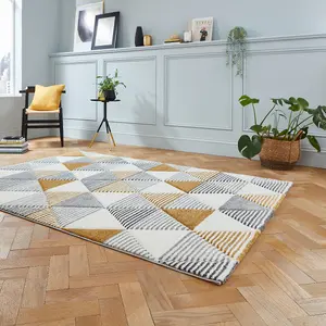 Grey Yellow Modern Geometric Easy To Clean Rug For Dining Room-120cm X 170cm