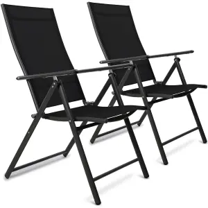 SUNMER Set of 2 Folding Garden Chairs with 7 Seating Positions - Black