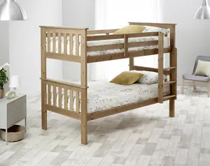 Carra Pine Wooden Single Bunk Bed With Orthopaedic Mattresses