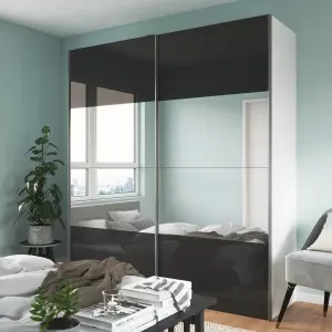 Atomia Panelled Mirrored Anthracite High gloss 2 door Sliding Wardrobe Door kit (H)2250mm (W)2000mm