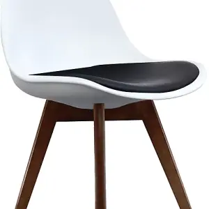 Soho White & Black Plastic Dining Chair with Squared Dark Wood Legs