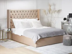 Velvet EU King Size Ottoman Bed Beige LUBBON