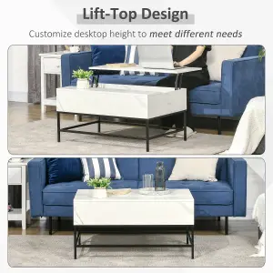 HOMCOM Lift Top Coffee Table W/ Hidden Storage Compartment, White