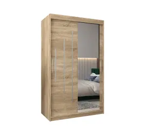 Stylish Oak Sonoma York II Sliding Door Wardrobe W1200mm H2000mm D620mm Mirrored Contemporary Storage Solution