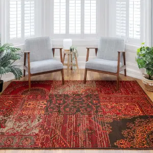 Red Brown Traditional Patchwork Living Room Rug 280x365cm