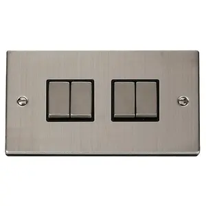 Stainless Steel 10A 4 Gang 2 Way Ingot Light Switch - Black Trim - SE Home