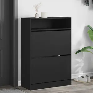 Berkfield Shoe Cabinet with 2 Flip-Drawers Black 80x34x116 cm