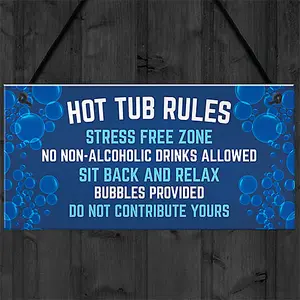 Red Ocean Hanging Hot Tub Rules Plaque Funny Garden Sign For Hot Tub Novelty Home Decor Signs