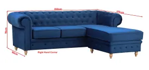 Windsor Chesterfield style Blue French Velvet fabric Corner Sofa (Right Hand Corner)