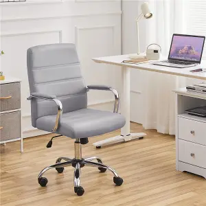 Yaheetech Height Adjustable PU Leather Office Chair with Armrests - Light Grey