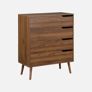 sweeek. 4-drawer chest with walnut wood effect Nepal Walnut wood-effect 80x40x99 cm