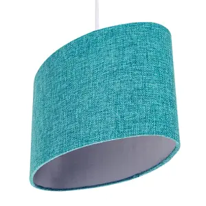 Contemporary and Sleek Teal Linen Fabric Oval Lamp Shade with Silver Lining