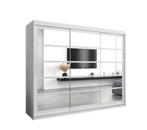 Elegant White Sliding Door Wardrobe H2000mm W2500mm D620mm with Mirrored Panels and Silver Handles