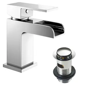 Chrome Waterfall Basin & Bath Filler Tap Pack Including Bath Waste