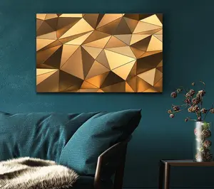 Gold Geometric Triangles Shining Canvas Print Wall Art - Medium 20 x 32 Inches