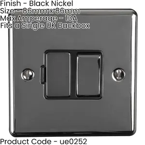 2 PACK 1 Gang 13A Switched Fuse Spur BLACK NICKEL & BLACK Metal Mains Isolation