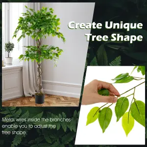 Costway 150 CM Artificial Faux Ficus Tree Fake Greenery Potted Plant with 882 Leaves