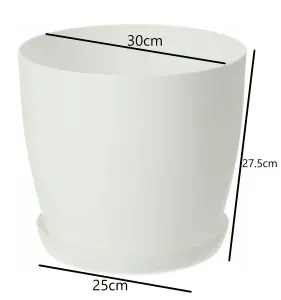 Plant Pots Flower Planter 6 Colours 8 sizes Matt Plastic Pot + Saucer Tray Deco White 30cm