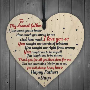 Red Ocean My Dearest Father FATHERS DAY Dad Daddy Wooden Hanging Heart Love Plaque Sign Gift for Him