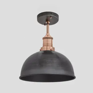 Industville Brooklyn Dome Flush Mount, 8 Inch, Pewter, Copper Holder