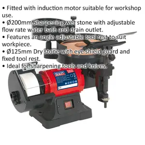 Powerful Wet and Dry Bench Grinder with 250W Motor and 200mm Sharpening Stone