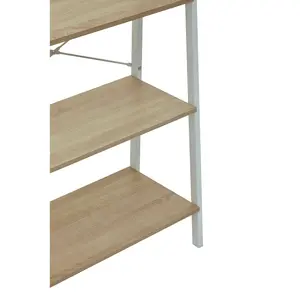 Interiors By Premier Three Tier Natural Oak Veneer Ladder Shelf Unit, Functional Industrial Narrow Shelf, Versatile Tall Cupboard