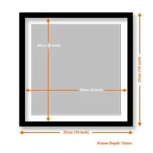 Highland Cow Black and White Grey FRAMED ART PRINT Picture Square Artwork Light Oak Frame (H)25cm x (W)25cm