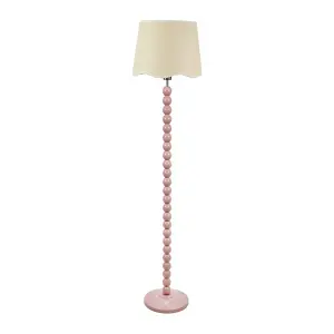 ValueLights Bobbins Painted Rose Floor Lamp with Linen Scallop White Trim Shade and LED Bulb