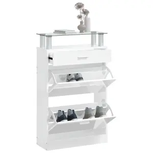 Berkfield Shoe Cabinet High Gloss White 63x24x104 cm Engineered Wood