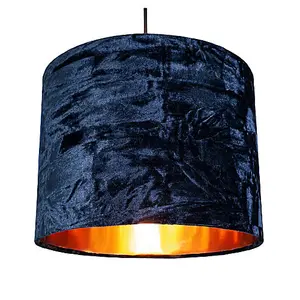 Modern Navy Crushed Velvet 8 Table/Pendant Lampshade with Shiny Copper Inner