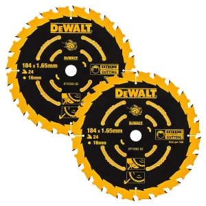 Dewalt DT10302 2 x Circular Saw Blades 184 x 16 x 24T Extreme Framing DWE560