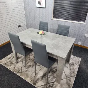 Dining Table and 4 Chairs Stone Grey Effect Wood Table 4 Grey Leather Chairs Dining Room