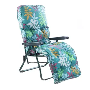 Alfresia Garden Relaxer Chair, Green Frame, Alexandra Green Leaf Classic Cushion