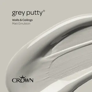 Crown Walls & Ceilings Matt Emulsion Paint Grey Putty - 2.5L