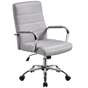 Yaheetech Height Adjustable PU Leather Office Chair with Armrests - Light Grey