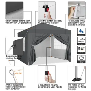 Yaheetech 3mx3m Dark Grey Fabric Pop Up Canopy Tent w/ Sidewalls