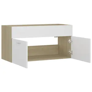 Berkfield Sink Cabinet White and Sonoma Oak 90x38.5x46 cm Engineered Wood