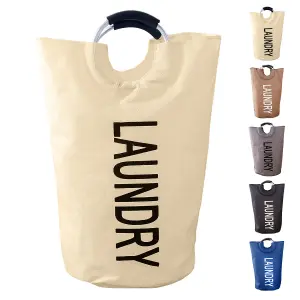 40L Beige Collapsible Laundry Hamper with Padded Handles Foldable Laundry Basket