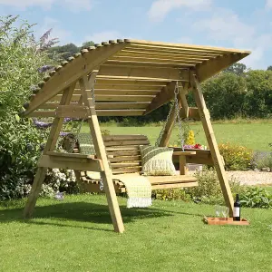 Zest Miami Wooden Garden Swing 2 Seater Bench With Roof Canopy & Cover