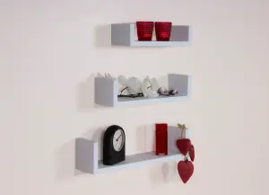 Hudson set of 3 floating "U" shape wall shelf kit - matt white