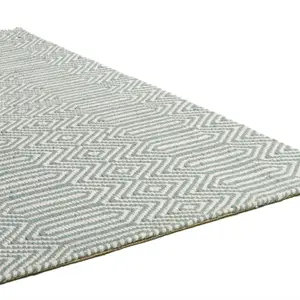 Teal Handmade Modern Wool Easy to Clean Geometric Rug For Dining Room Bedroom And Living Room-200cm X 300cm