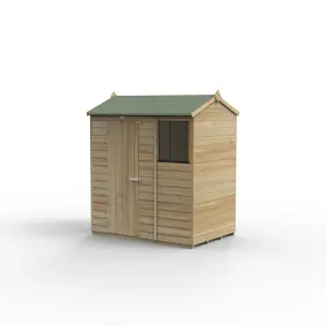 Forest Garden Beckwood Shiplap 6x4 ft Reverse apex Natural timber Wooden Pressure treated Shed with floor & 1 window (Base included) - Assembly service included