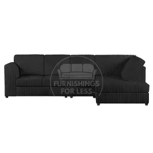 Luxor Black Jumbo Cord Large 5 Seater Corner Sofa Long Right Hand Facing - Full Back